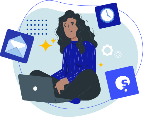 Ilustração de estudante estudando no computador